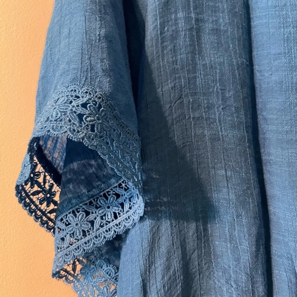 Counterparts Cobalt Blue Boho Lightweight Gauzy Lace Detail Blouse Top Large - Picture 4 of 9